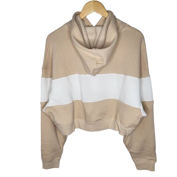 Victoria's Secret Pink Ivy Fleece Croppped Hoodie Sweatshirt Tan White Large - Picture 4 of 10
